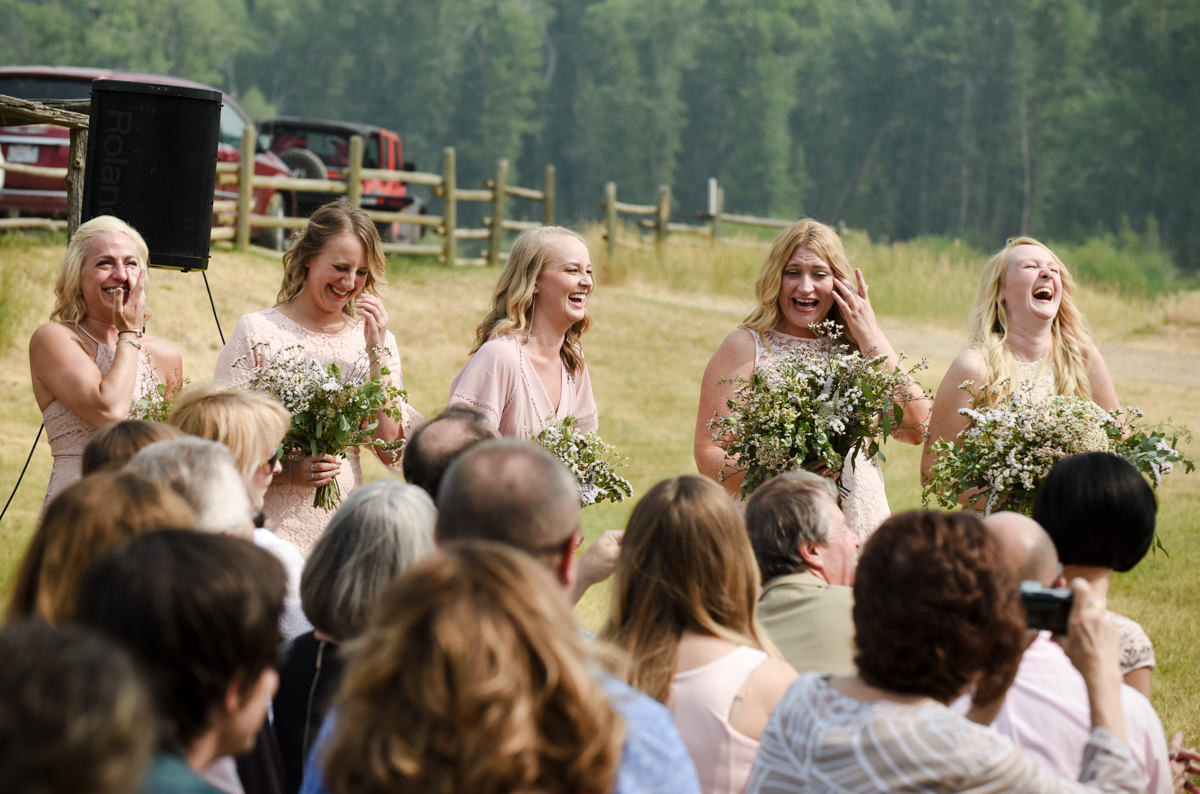 Virginia City Montana wedding day ceremony crying bridesmaids