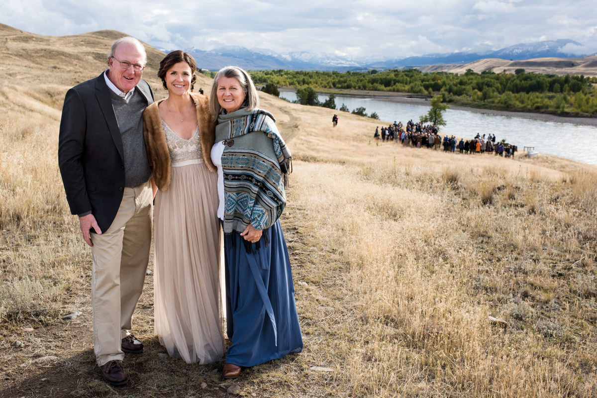 Paradise Valley Montana Wedding bride with parents
