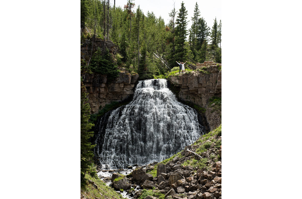 Yellowstone National Park wedding couple waterfall