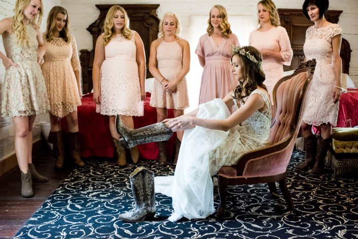Montana Wedding Photographer Virginia City getting ready wedding boots