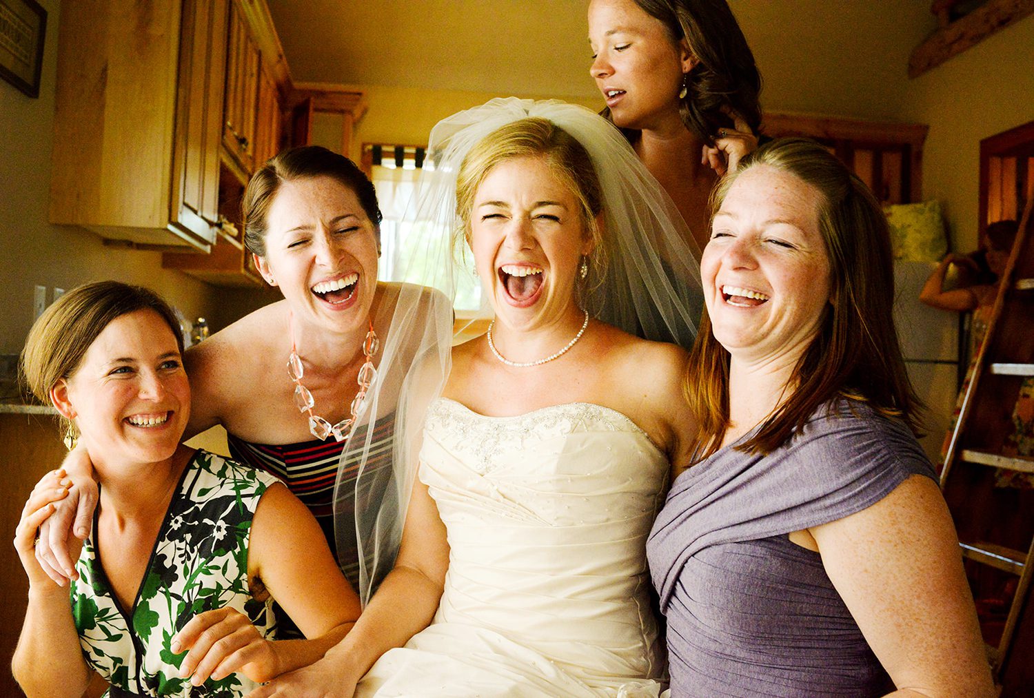 Bozeman Wedding Photographer bride with laughing friends