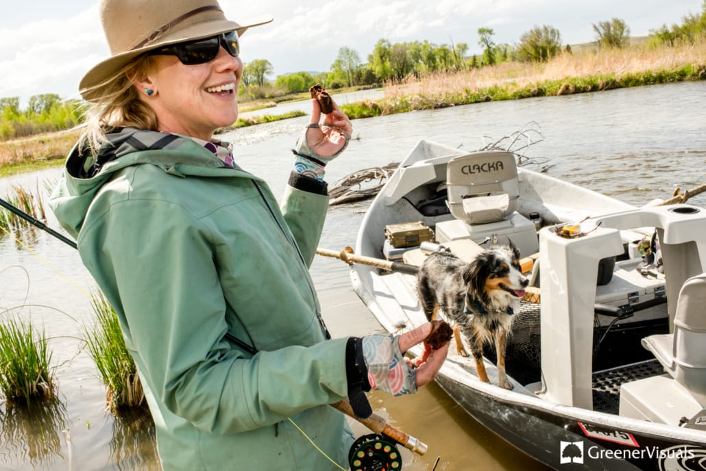 female-fishing-guide-with-dog