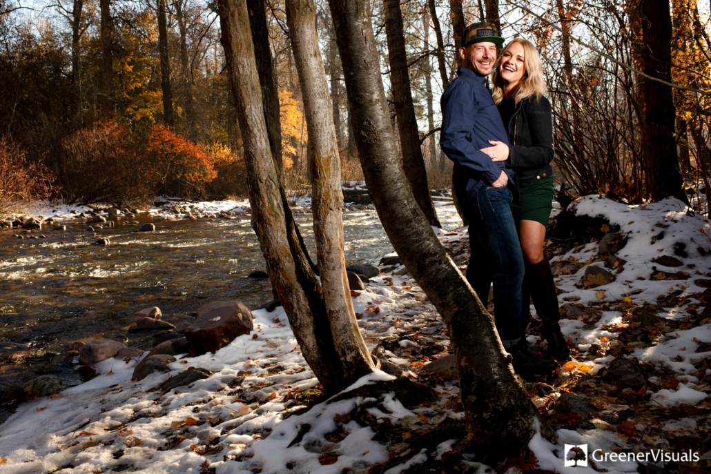engaged-couple-laugh-in-Greenough-Park