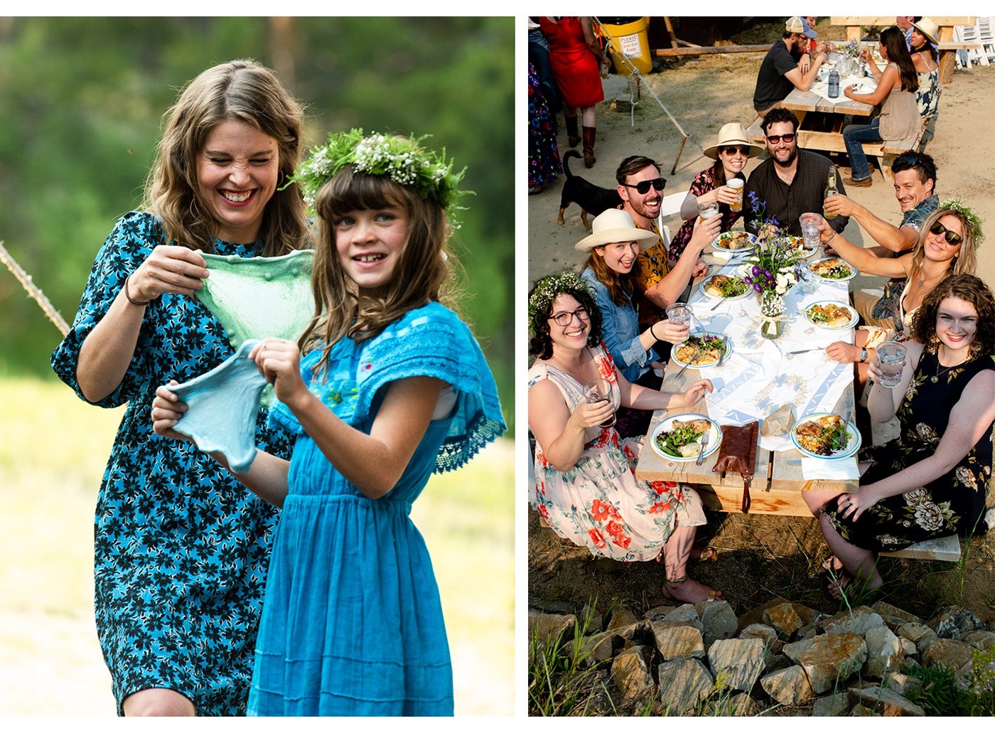 laughing-picnic-table-Maverick-Mountain-Wedding-Day-Photos