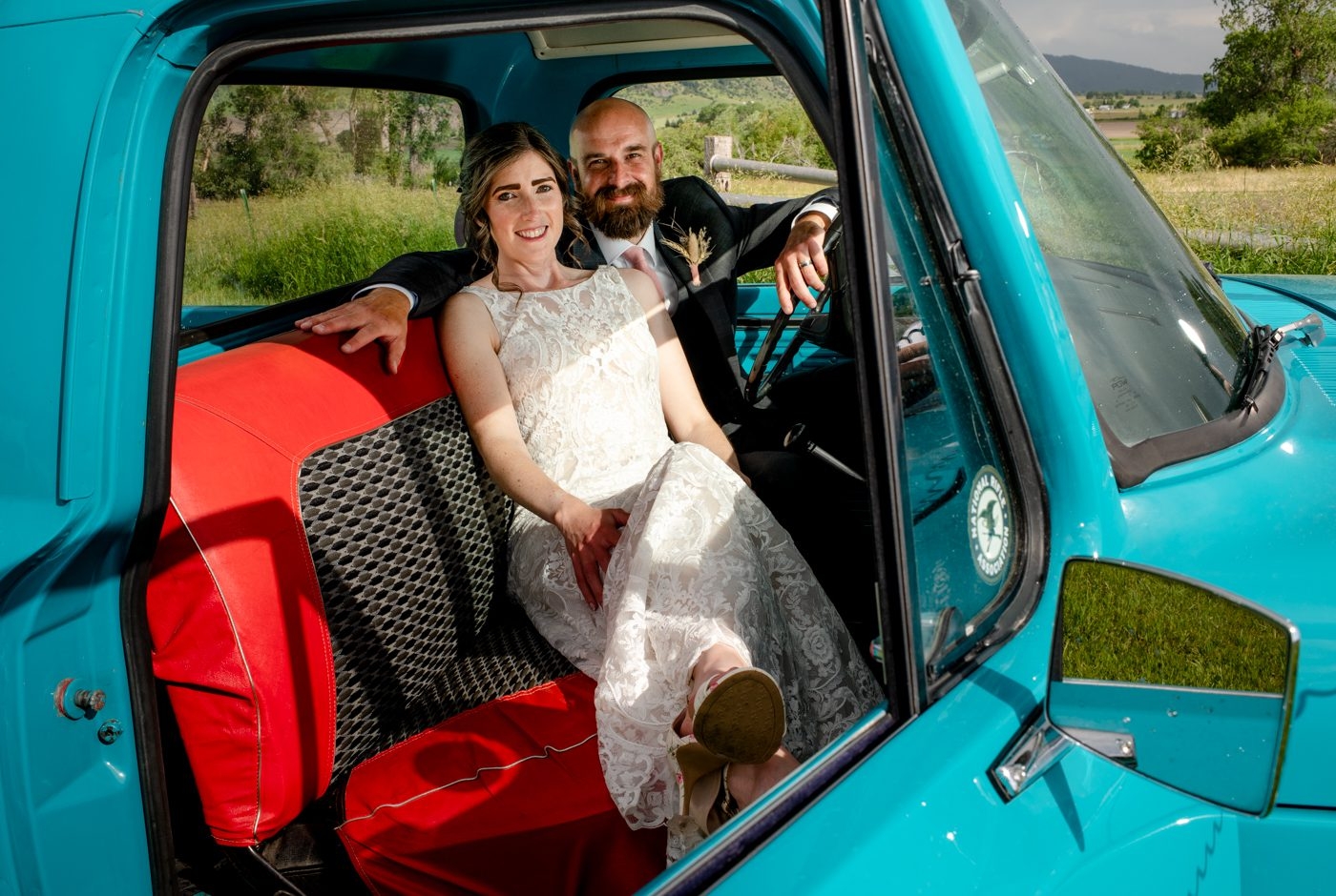 Roys-Barn-Sunset-Old-Truck-Wedding-Couple