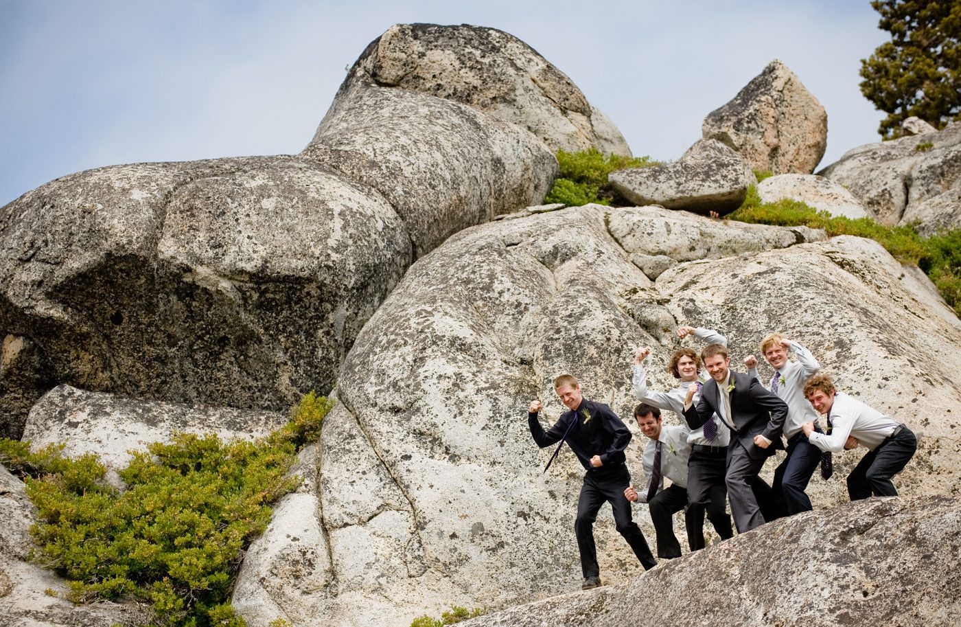 Groom-with-groomsmen-against-rocks-The-HideOut-in-Kirkwood-California