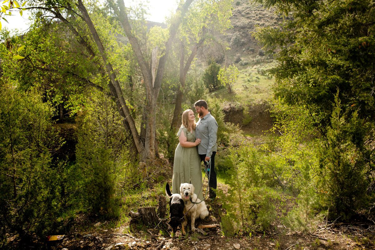 spotlight-of-forest-sunshine-during-Montana-Ruby-Valley-Rainstorm-Engagement-session