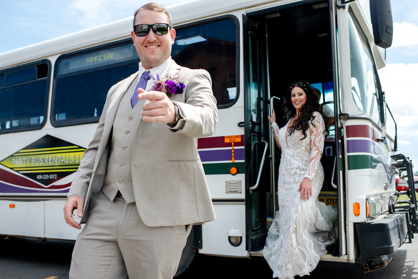 wedding-couple-exit-Montana-party-bus-bozeman-montana